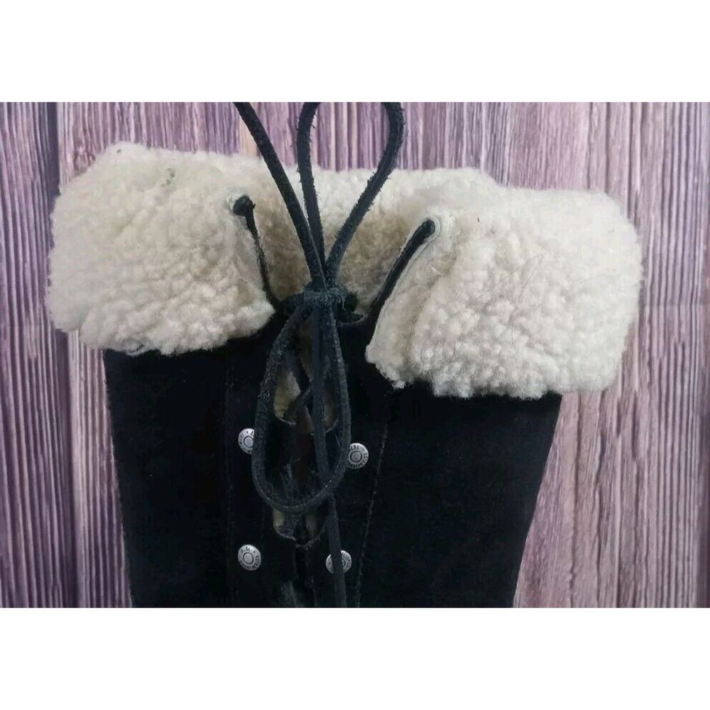 UGG Black Suede Lace-Up Shearling Cuff Boots - Picture 3 of 9